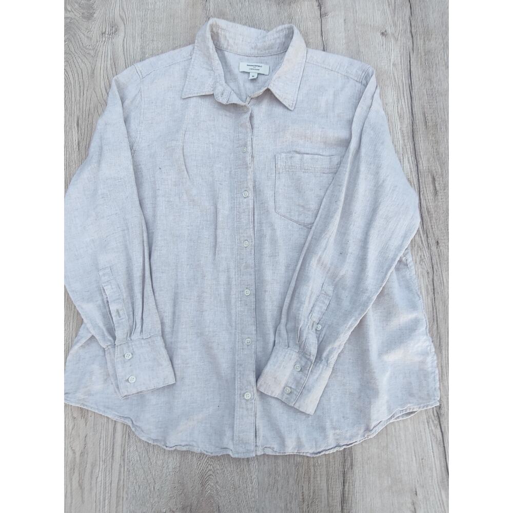Banana Republic Men's Cream Linen Blend Long Sleeve Button‎ Down Shirt - Size XL